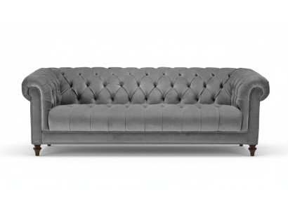 Sofá de diseño de tres plazas de tela gris para sala de estar Sofás Chesterfield acolchado.