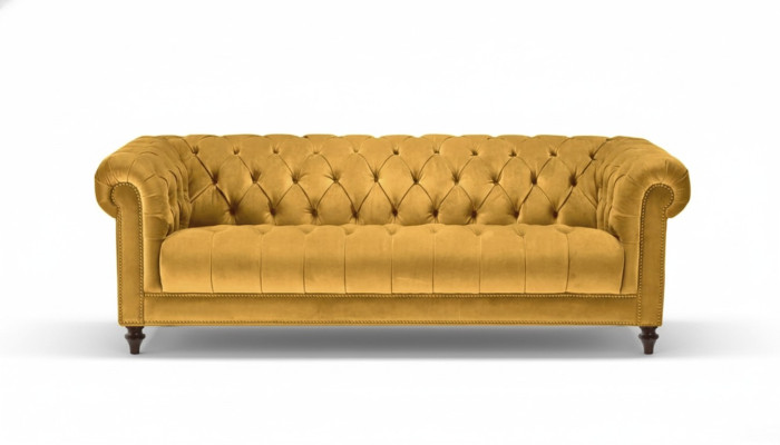 Amarillo Tres plazas Tela Sala de estar Diseño Sofás Acolchados Sofá Sofás Chesterfield.