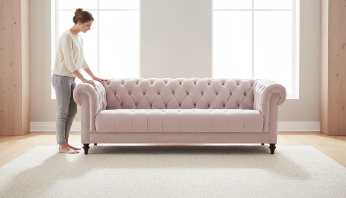 Chesterfield Rosa Viejo Nuevo Sofá de Tres Plazas de Tela en Color Rosa Diseño de Sofá con Tapizado.