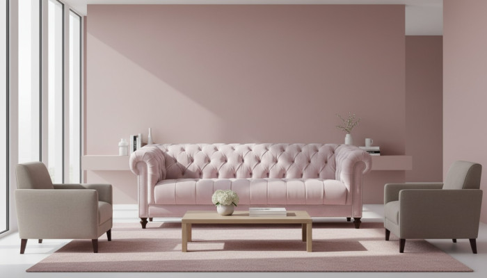 Chesterfield Rosa Viejo Nuevo Sofá de Tres Plazas de Tela en Color Rosa Diseño de Sofá con Tapizado.