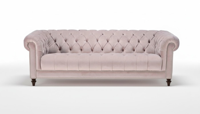 Chesterfield Rosa Viejo Nuevo Sofá de Tres Plazas de Tela en Color Rosa Diseño de Sofá con Tapizado.