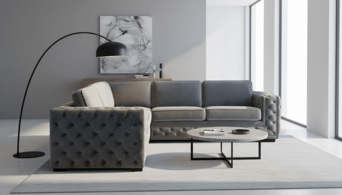 Sofá esquinero gris esquinas terciopelo diseño de muebles conjunto de descanso sofá rincón tapizado.