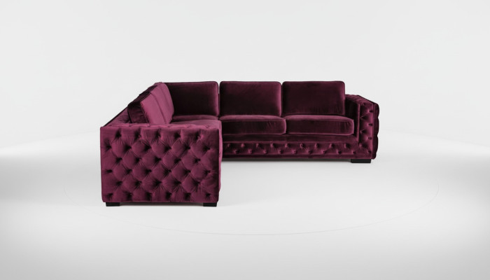 Sofá esquinero Chesterfield de terciopelo, nuevo, de diseño moderno para sala de estar.