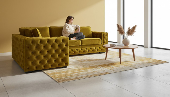 Chesterfield sofá esquinero de terciopelo sofá sofá cojín conjunto de esquina sala de estar sofás amarillo