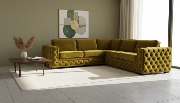 Chesterfield sofá esquinero de terciopelo sofá sofá cojín conjunto de esquina sala de estar sofás amarillo