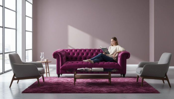Rosa Dreisitzer de tela Chesterfield diseño de sofás, original nuevo.