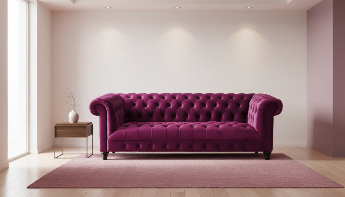 Rosa Dreisitzer de tela Chesterfield diseño de sofás, original nuevo.