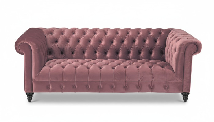 Sofá de lujo de terciopelo fucsia Chesterfield con botones de tres plazas