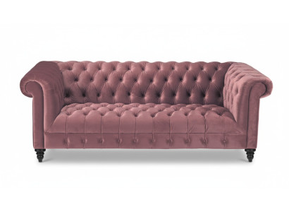 Sofá de lujo de terciopelo fucsia Chesterfield con botones de tres plazas