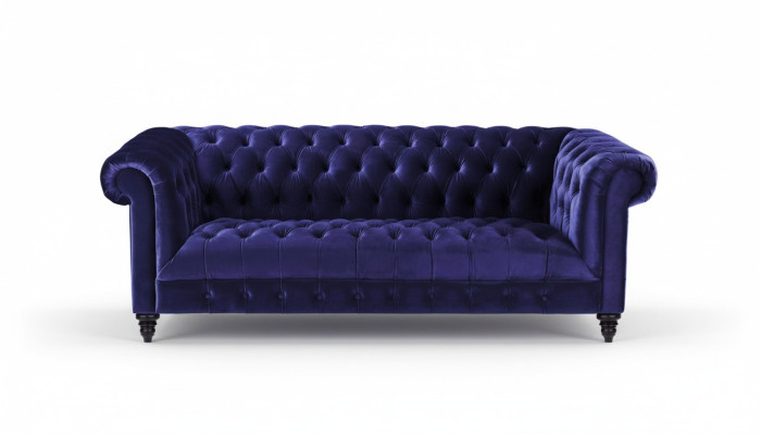 Chesterfield Sofá de Terciopelo Lila de Lujo con Botones, Tres Plazas