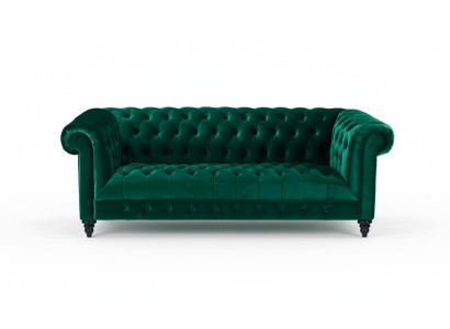 Chesterfield verde turquesa sofá de lujo con botones, tapizado en terciopelo para tres personas