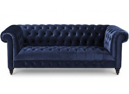 Nuevo sofá Chesterfield de 220 cm de diseño, tapizado de tela, de color azul marino, con capacidad para tres personas.