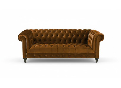 Sofá Chesterfield de tres plazas de tela marrón, Nuevo diseño original de sofás tapizados.