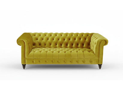 Amarillo Sofá de diseño moderno Chesterfield de tres plazas en tela, sofá nuevo, muebles originales.