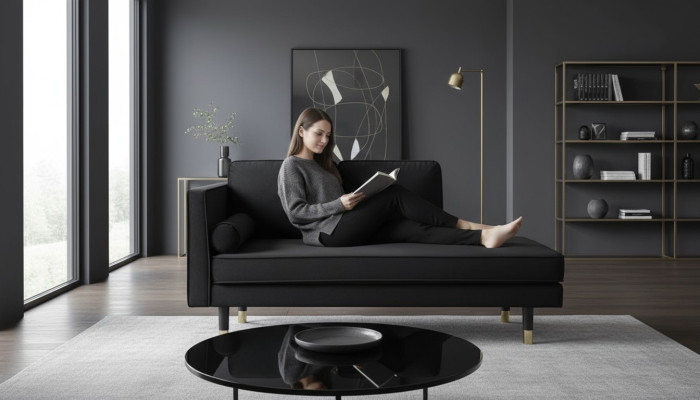 Chaiselongue creativo Muebles nuevos Sala de estar Diseño moderno Negro sofá