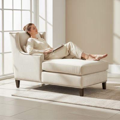 Chaiselongue Tumbona Muebles Otomana Diseño de Sala de Estar Sofá de Tela Beige Largo de reposo