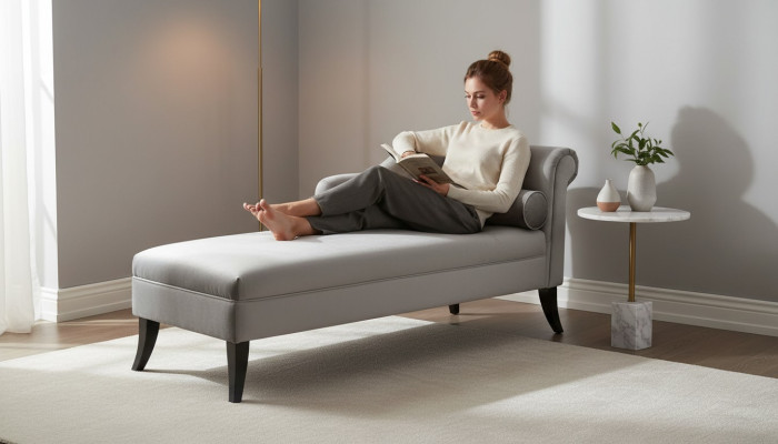 Chaiselongue Muebles creativos Sala de estar Diseño moderno Sofá Tela Plata