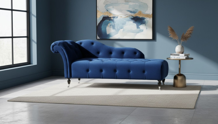Elegante reposeras Chesterfield con botones de terciopelo Chaise longue