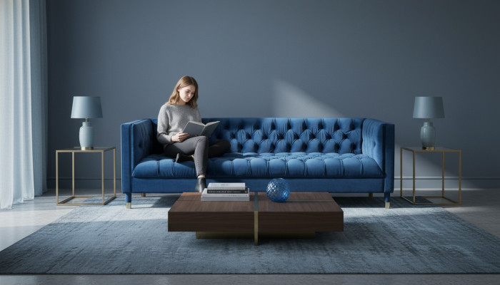 Sofá Textil de diseño moderno Chesterfield azul, mobiliario creativo nuevo para la sala de estar.