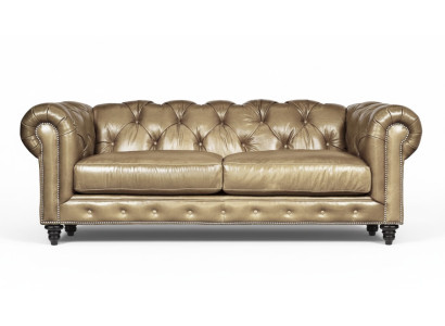 Marrón claro sofá de diseño de sala de estar de tres plazas Chesterfield de cuero Chesterfield nuevo.