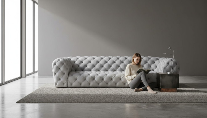 Grau Chesterfield Sala de estar Diseño moderno Sofás Sofá Muebles Tela Grande XXL Nuevo