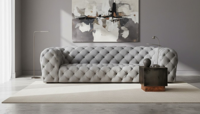 Grau Chesterfield Sala de estar Diseño moderno Sofás Sofá Muebles Tela Grande XXL Nuevo