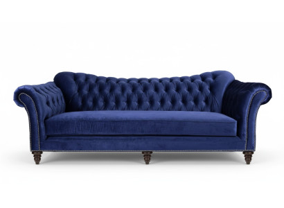 Sofá de diseño moderno para el salón Chesterfield azul, muebles de diseñador en tela.