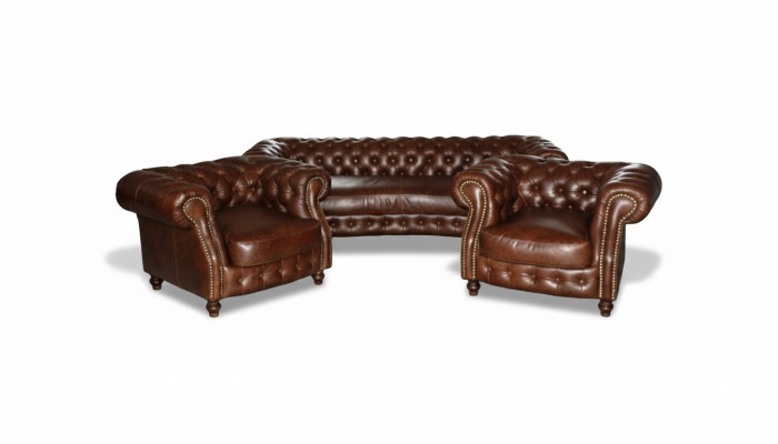 Sofá esquinero Chesterfield marrón conjunto de sillones de esquina para sala de estar.