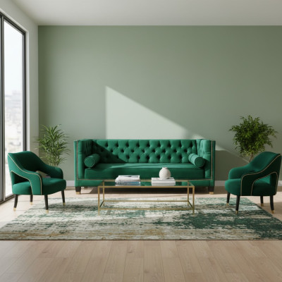 Verde Chesterfield 2 sillones de tela Diseño moderno Muebles creativos Juego de sofá de tela