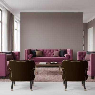 Rosa Chesterfield 2 Sillon negro Textil Diseño moderno Muebles de lujo Juego de sofás Nuevo