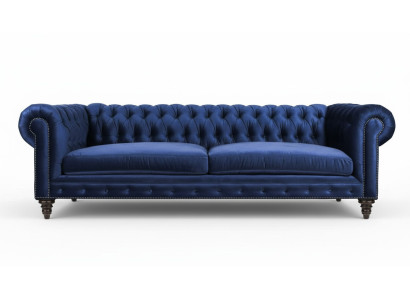 Azul Chesterfield de tres plazas Sofá de diseño moderno en tela. Sofás nuevos.