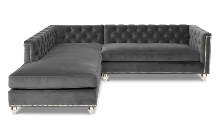 Sofá de esquina salón sofá conjunto de esquina tapizado de terciopelo gris de diseño de muebles.