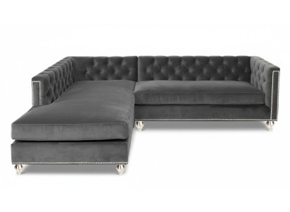 Sofá de esquina salón sofá conjunto de esquina tapizado de terciopelo gris de diseño de muebles.