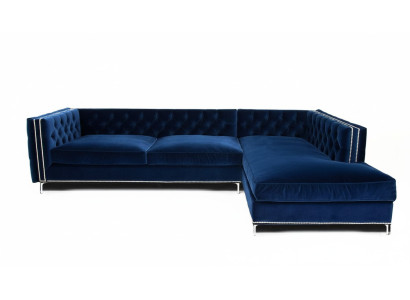 Sofá esquinero azul conjunto de sala XXL diseño de muebles sofá sección tapizado grande Chesterfield.