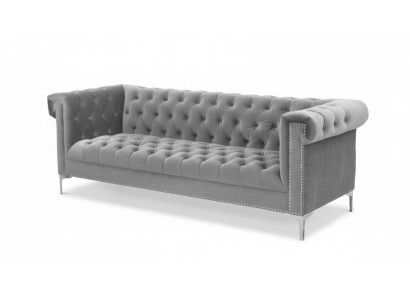 Grau Chesterfield de tres plazas de tela diseño de sofá de salón de estar nuevas.