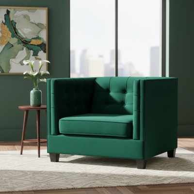 Sillón Chesterfield de sala de estar moderno de tela verde creativo, nuevo.