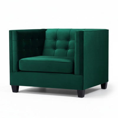 Sillón Chesterfield de sala de estar moderno de tela verde creativo, nuevo.