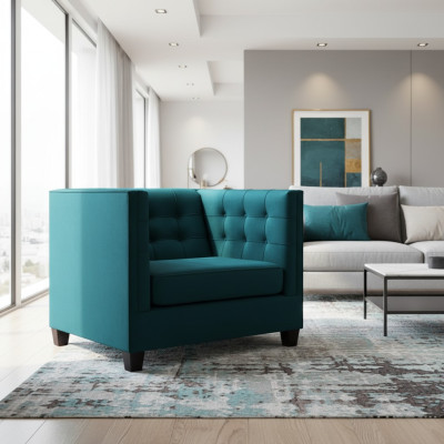 Sillón Chesterfield de tela textil verde mar. Muebles creativos nuevos para la sala de estar.