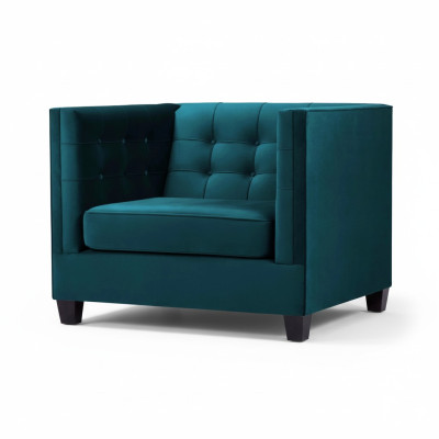 Sillón Chesterfield de tela textil verde mar. Muebles creativos nuevos para la sala de estar.