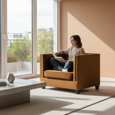 Sillón moderno Chesterfield de tela marrón creativo muebles de salón.