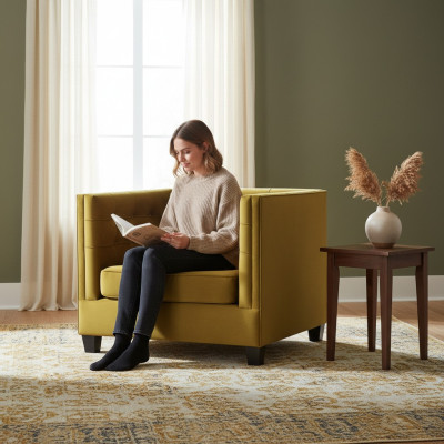 Sillón Chesterfield de tela beige creativo de mobiliario nuevo para sala de estar.