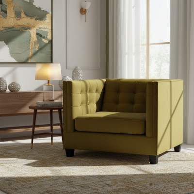Sillón Chesterfield de tela beige creativo de mobiliario nuevo para sala de estar.
