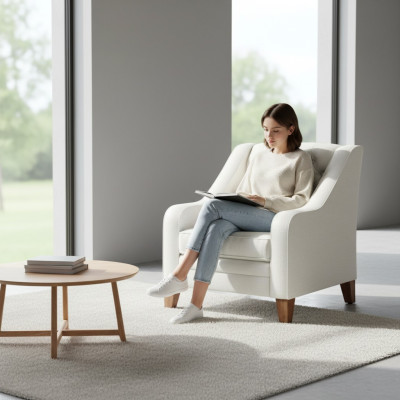 Silla de tela blanca creativa de muebles modernos Chesterfield para sala de estar.