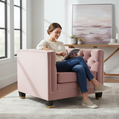 Silla Chesterfield de tela morada creativa muebles nuevos modernos para sala de estar.