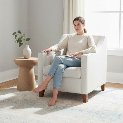 Sillón de tela blanco crema muebles creativos nuevos loft sala de estar moderna
