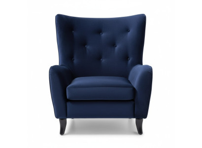 Sillón de tela de terciopelo Chesterfield azul contemporáneo en el salón.