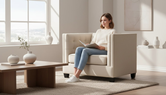 Sillón Chesterfield moderno de tela blanca de loft creativo muebles nuevos sala de estar.
