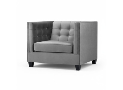 Sillón Chesterfield de tela gris nuevo de estilo moderno para la sala de estar.