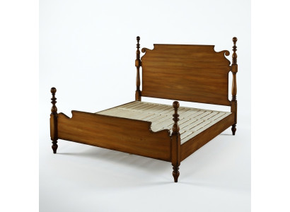 Cama nostálgica de madera maciza con elementos artísticamente torneados.