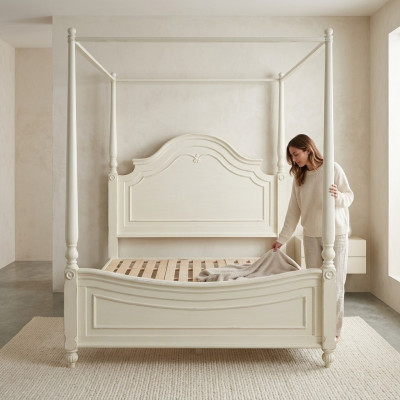 Cama con dosel de madera real Diseño de camas de lujo Muebles de dormitorio clásicos nuevos